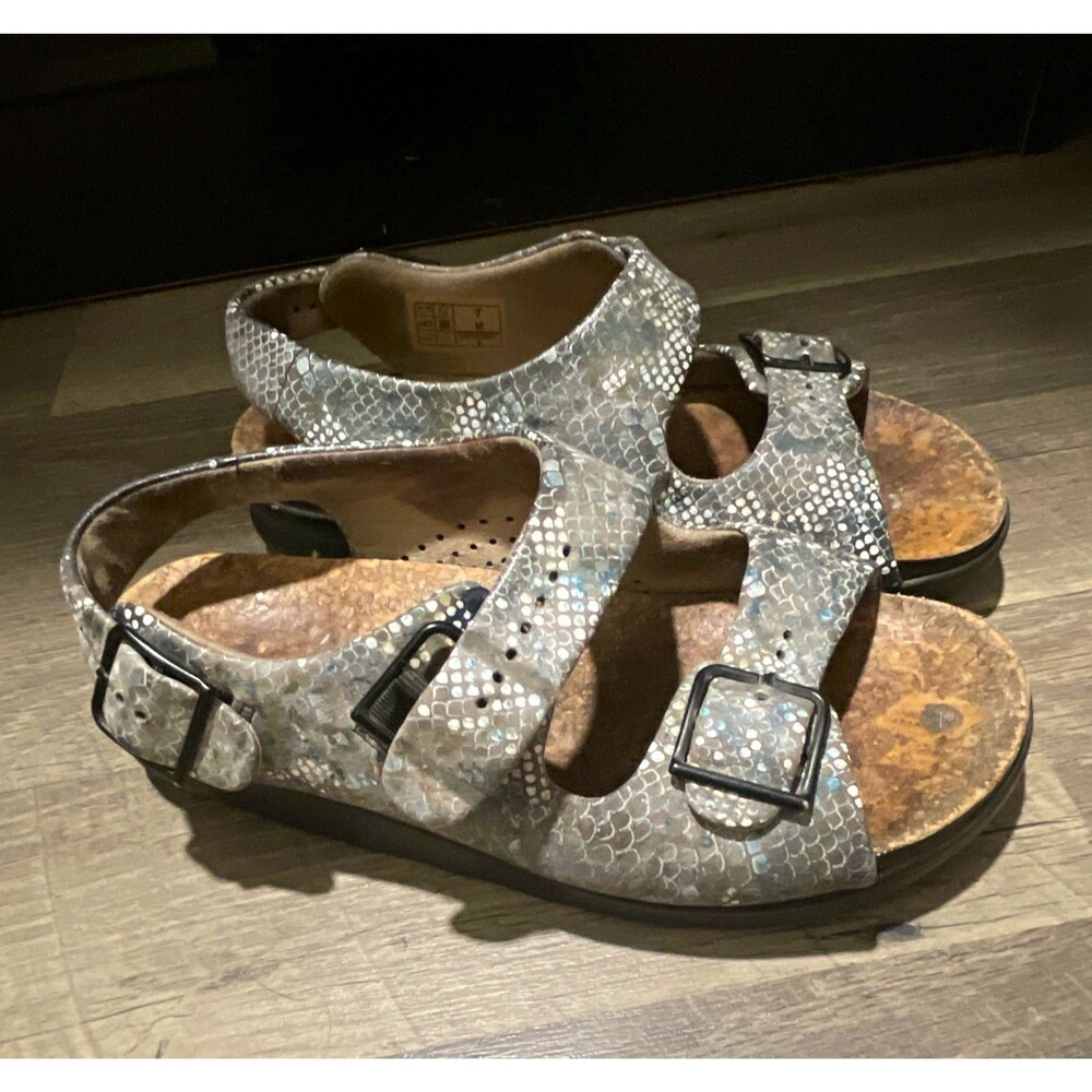 SAS Relaxed Women's Heel Strap Sandals Size 7 M Grey Black Snake Print Leather